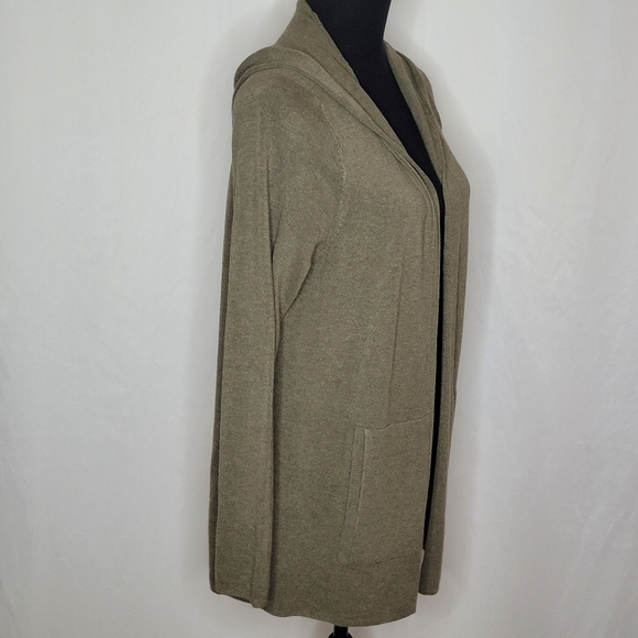 Eileen Fisher Open-Front Hooded Lightweight Cardigan with Pockets - Size PL - Picture 3 of 13